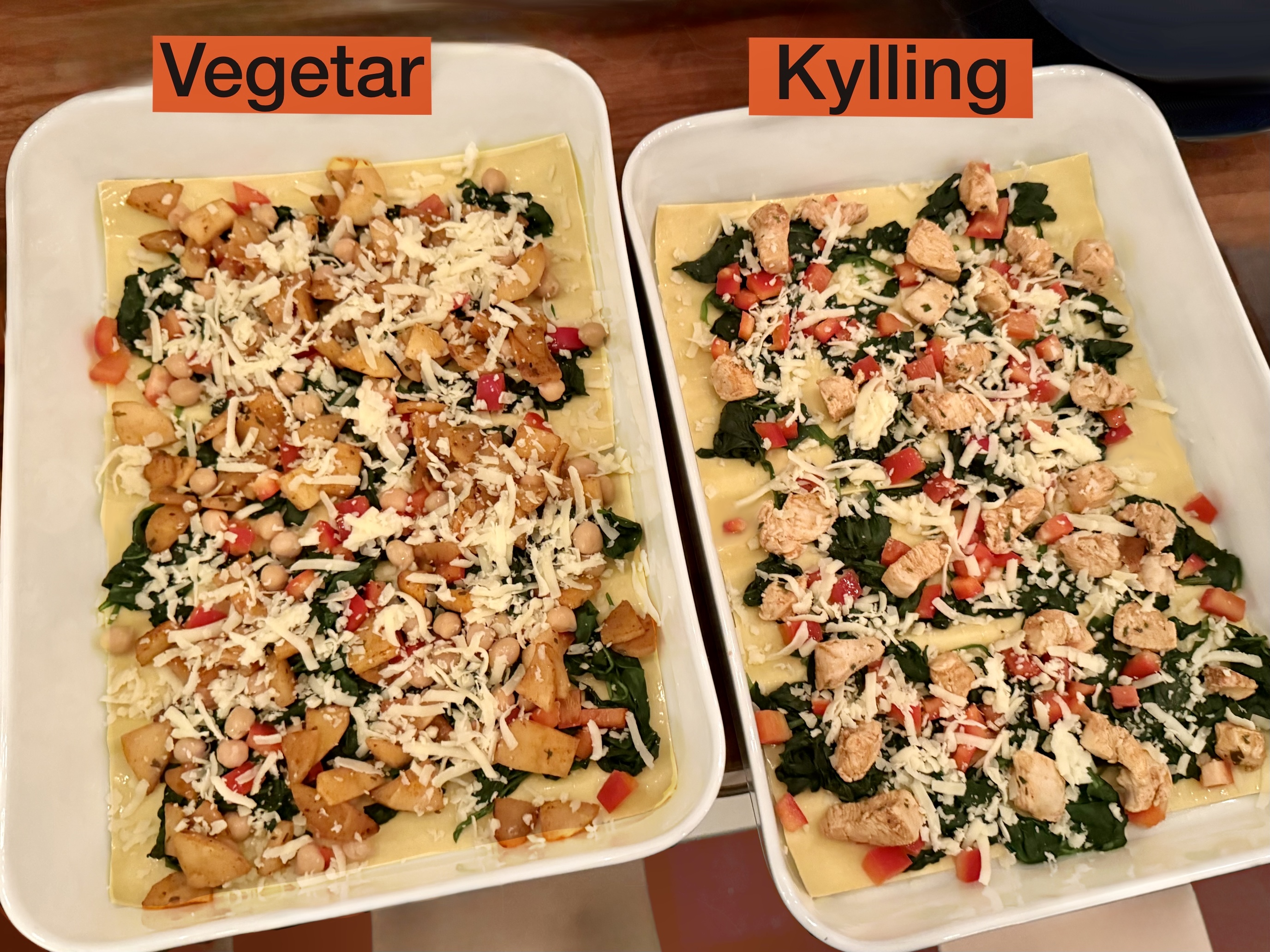 Kyllingelasagne (eller vegetar)